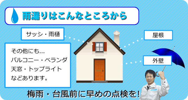 雨漏りはこんなところから！梅雨・台風前に早めの点検を!